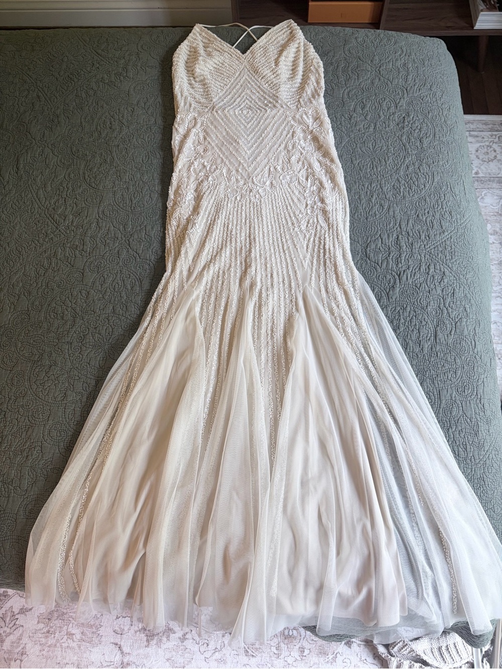 Ivory Beaded Mermaid Wedding Dress with Tulle Skirt